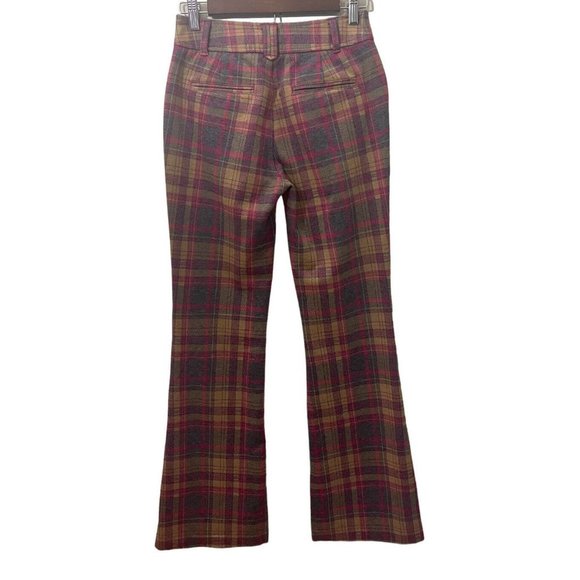 ANTHROPOLOGIE The Essential Trouser Gray Pink Beige Plaid Low Rise Size 0 - Picture 3 of 8